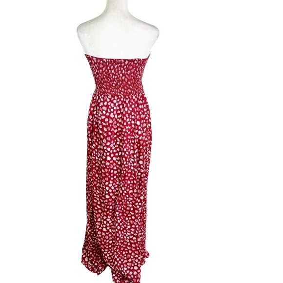 Anthropologie Tiare Hawaii Smocked Strapless Dot Print Maxi Dress Cherry Size M - Picture 3 of 11